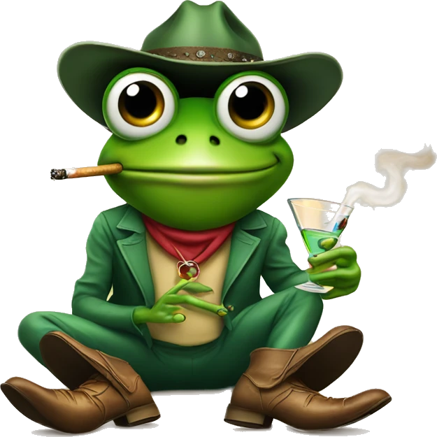 Frog smoking a cigarette while holding a martini glass in cowboy boots  emoji