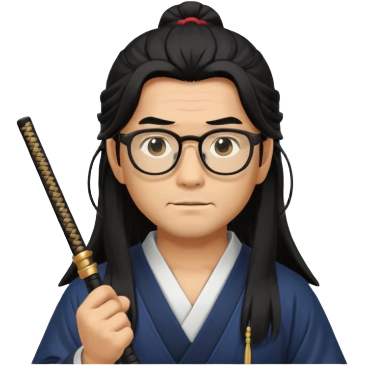 Long Haired Samurai with Glasses,Long-haired ronin adjusting spectacles emoji