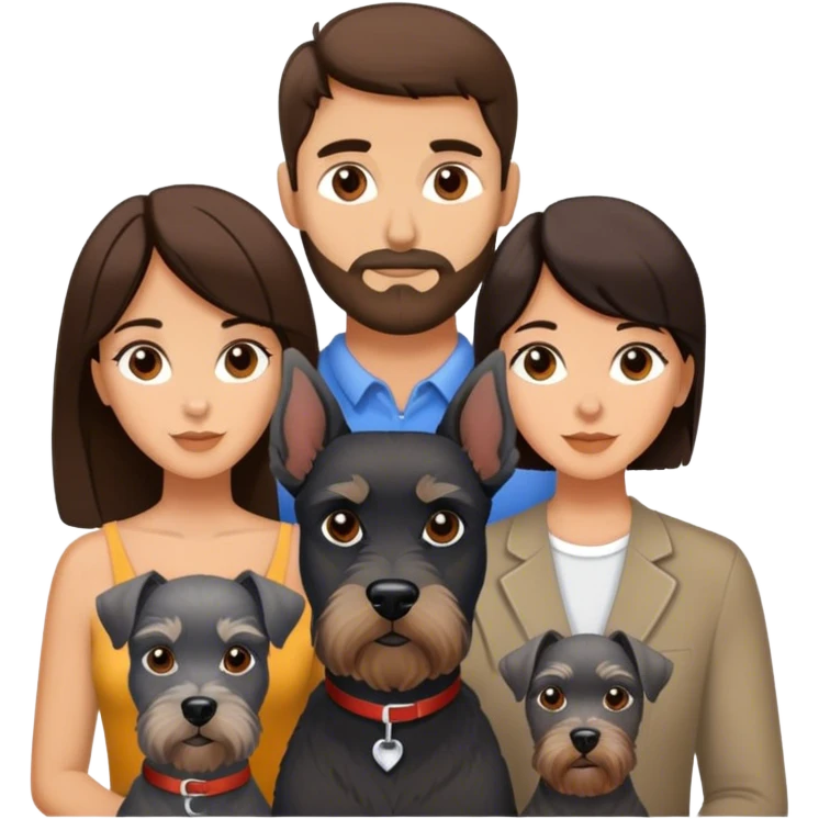 Brunette couple with 3 schnauzers emoji