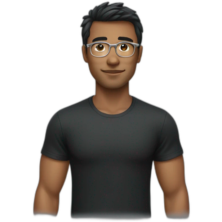 a guy with dark hair and bangs in silver glasses in a black t-shirt emoji