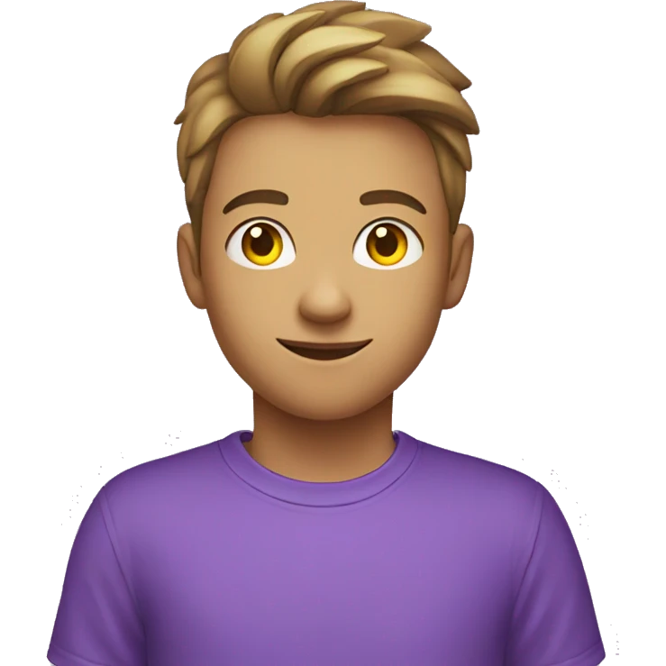 A teenager boy  fair in colour wearing purple t shirt saying good fortune  emoji