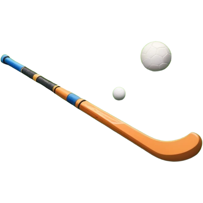 Hockey on grass. A field hockey stick and ball resting on a well-maintained green grass field, with the goalposts and markings visible in the background. The scene highlights the precision and focus of the grass facture, with the vibrant green pitch creating a dynamic atmosphere. emoji