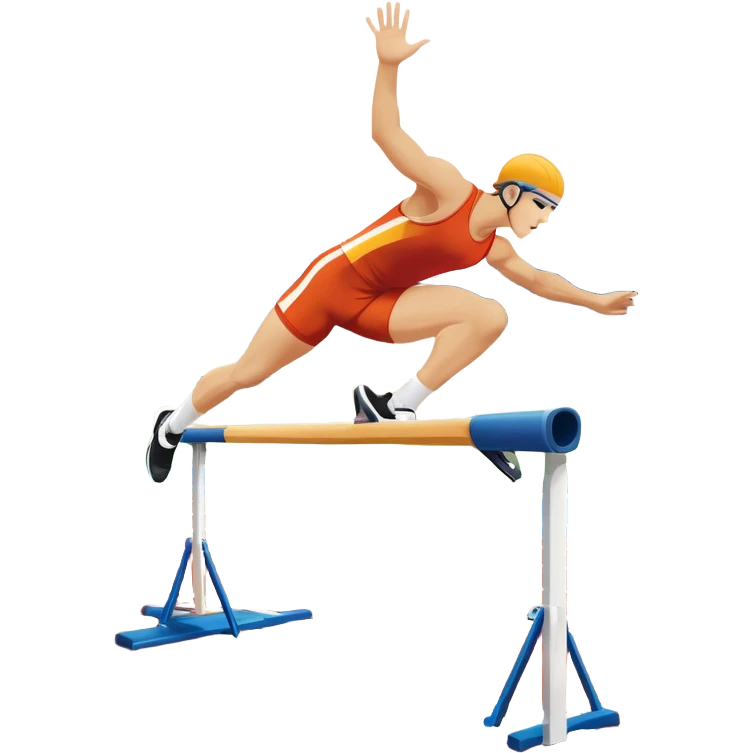 A collage of track and field equipment: a starting block, javelin, hurdle, discus, and high jump bar, symbolizing various disciplines. The background features a vibrant stadium with a running track, field events area, and cheering crowds.  emoji
