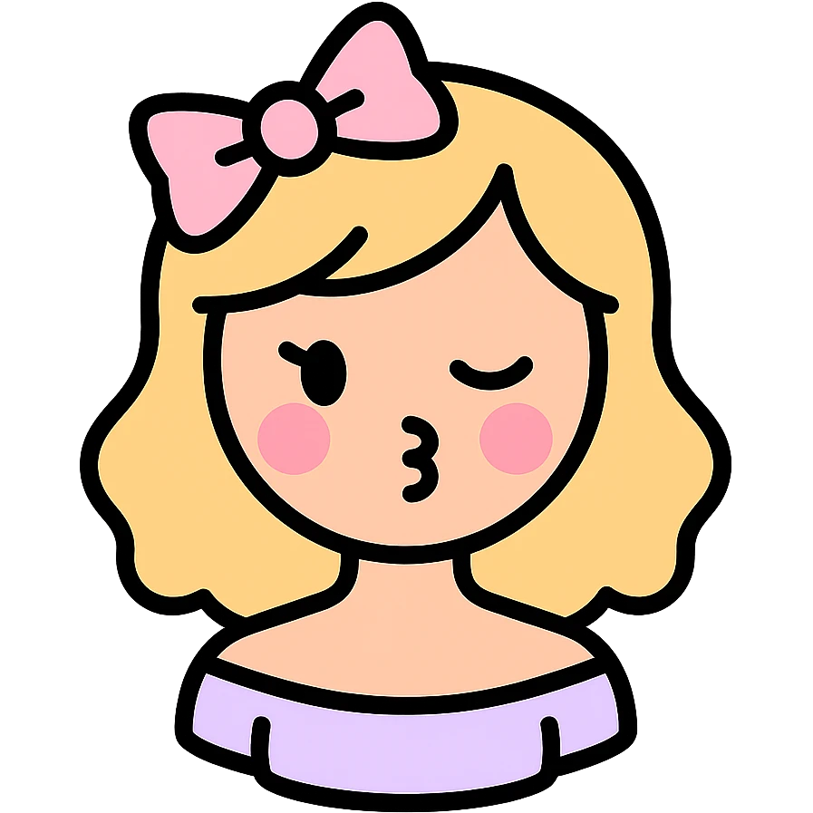 coquette, soft pastel colors, flirty expression, bow accessory, color icon style emoji
