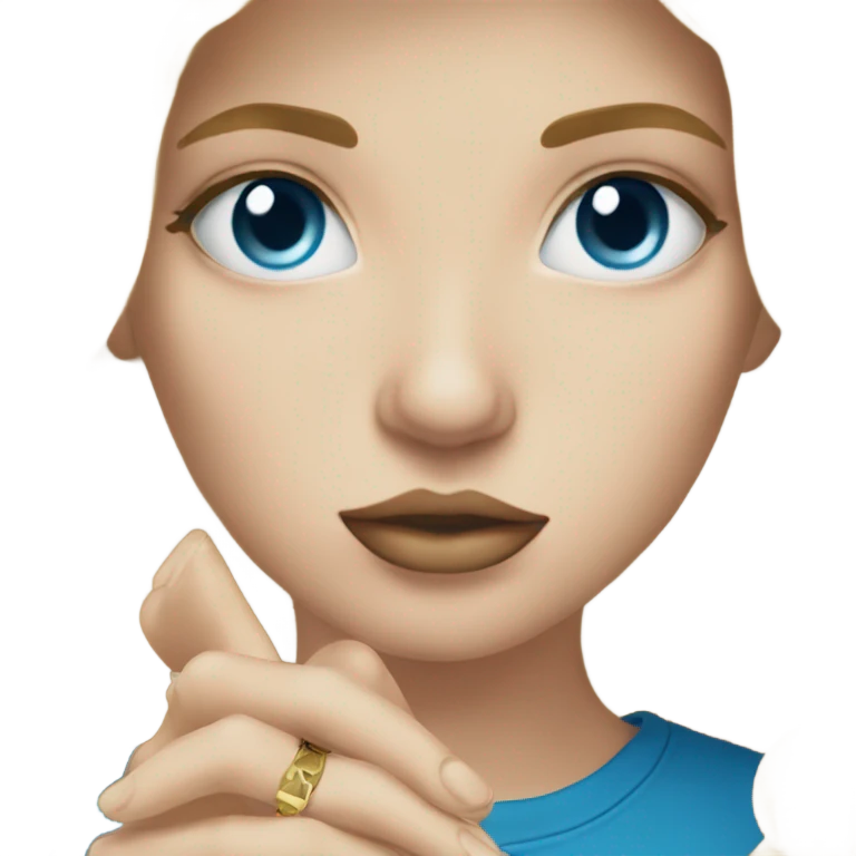 Blonde blue eyed girl holding a lost Mary vape emoji