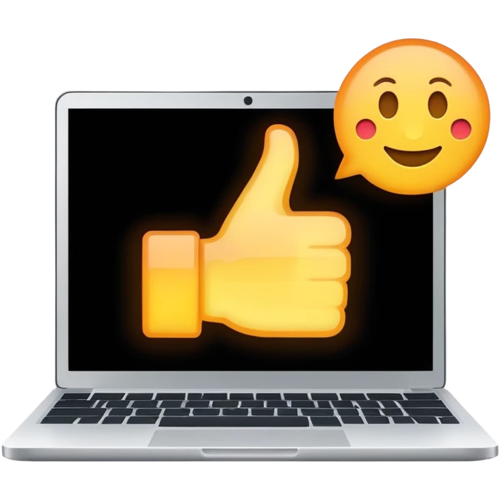 laptop screen with a like symbol emoji