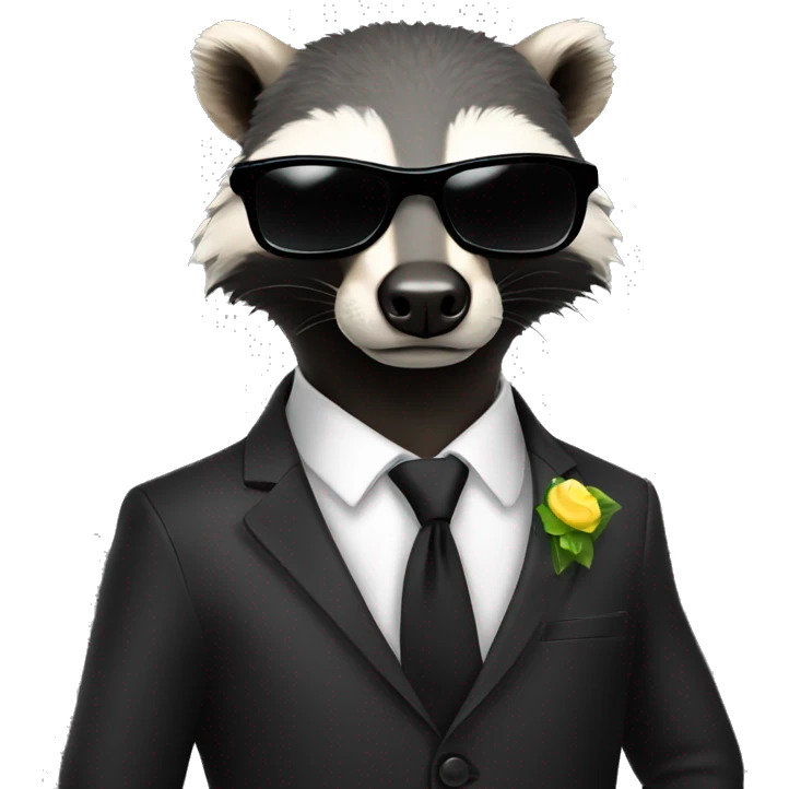 honeybadger in back business suit with black tie wearing sunglasses emoji