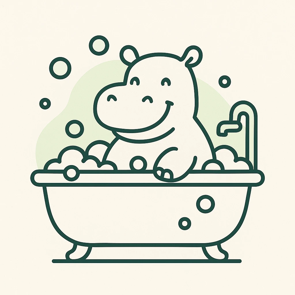 happy hippo with bubbles in bathtub emoji