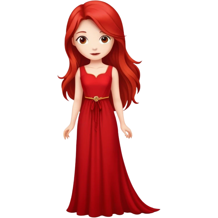 Fair-skin elegant girl in red long dress with long red hair emoji