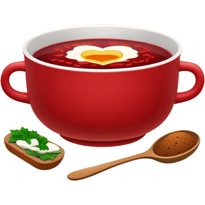 Russian cuisine avatar in clean emoji-style illustration. Borscht bowl, rye bread, warm red tones, simple shapes, flat design, high contrast, friendly and bold. emoji