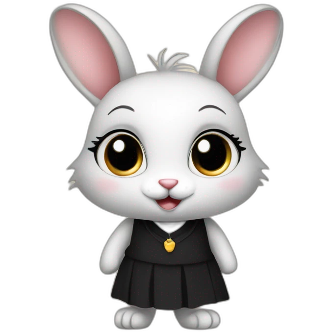 A cute rabbit with long eyelashes as a teacher wearing a nice black dress  emoji
