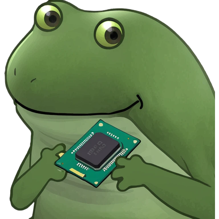 CPU computer chip in bufo frog meme style, green and playful emoji