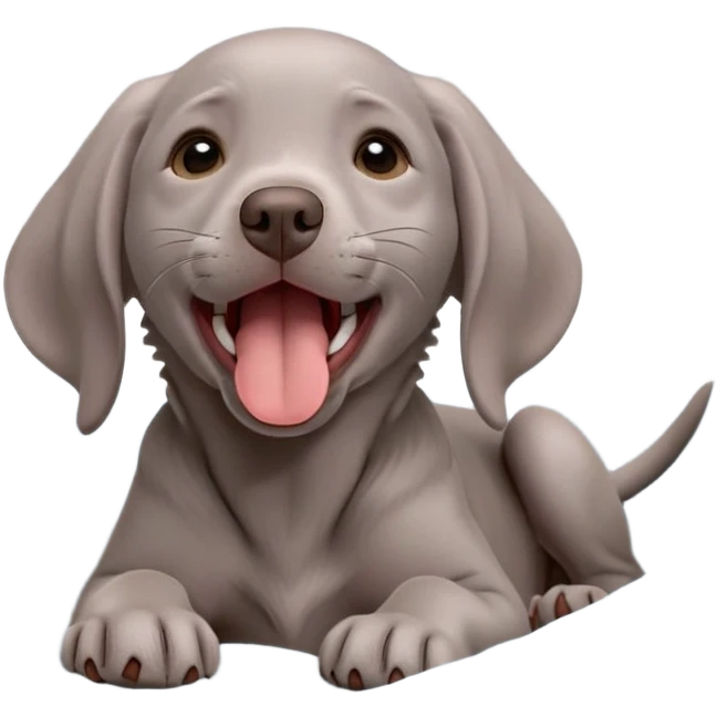 cinematic-cute-yawning-weimaraner puppy-portrait-emoji,-head-tilted-slightly-with-a-dramatic,-wide-open-yawn,-revealing-a-sleek grey fur-with-a-subtle-shimmer,-floppy-ears-slightly-drooping,-round-brown-eyes-barely-open-in-drowsy emoji