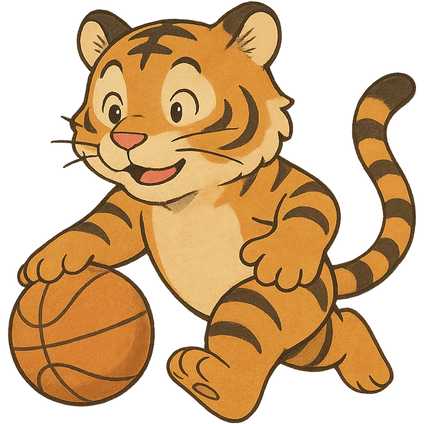 ghibli style cartoon tiger playing basketball emoji