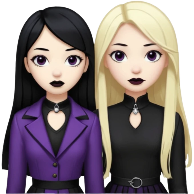 Asian girl black hair and blonde white girl dressed goth emoji
