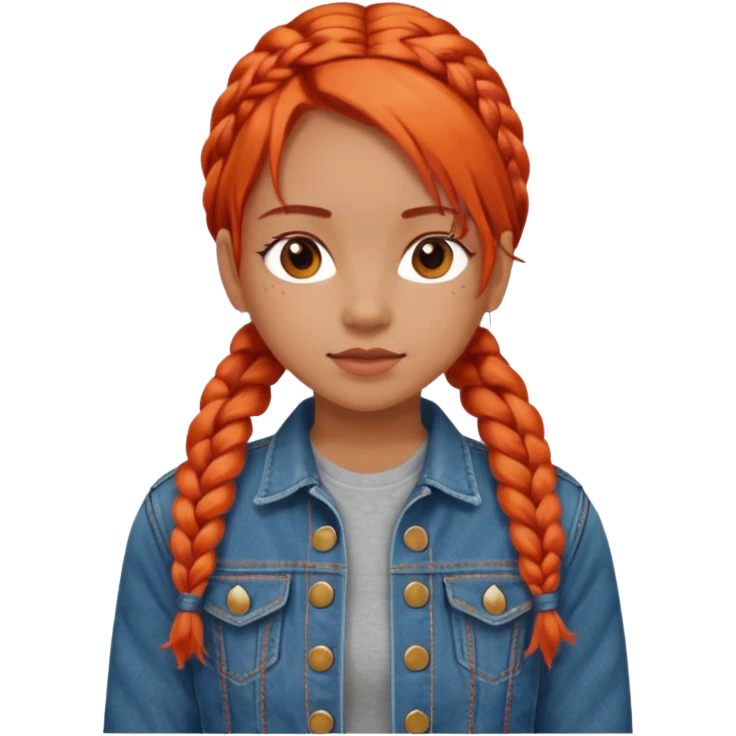 red orange braids hair girl, wear jean jacket emoji