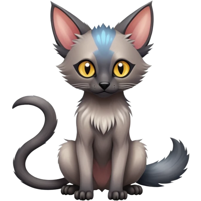 Colorful exotic tropical shiny Fantasy-Siamese-Fakémon-Lykoi-feline-hybrid (full body) emoji
