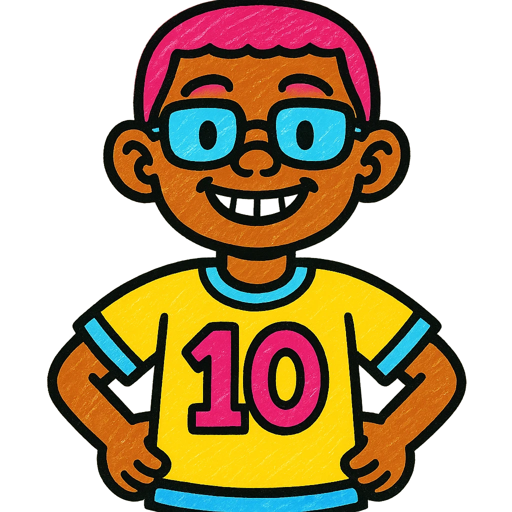 10 year old boy, brown skin, wearing glasses, short hair, colorful and friendly illustration style emoji