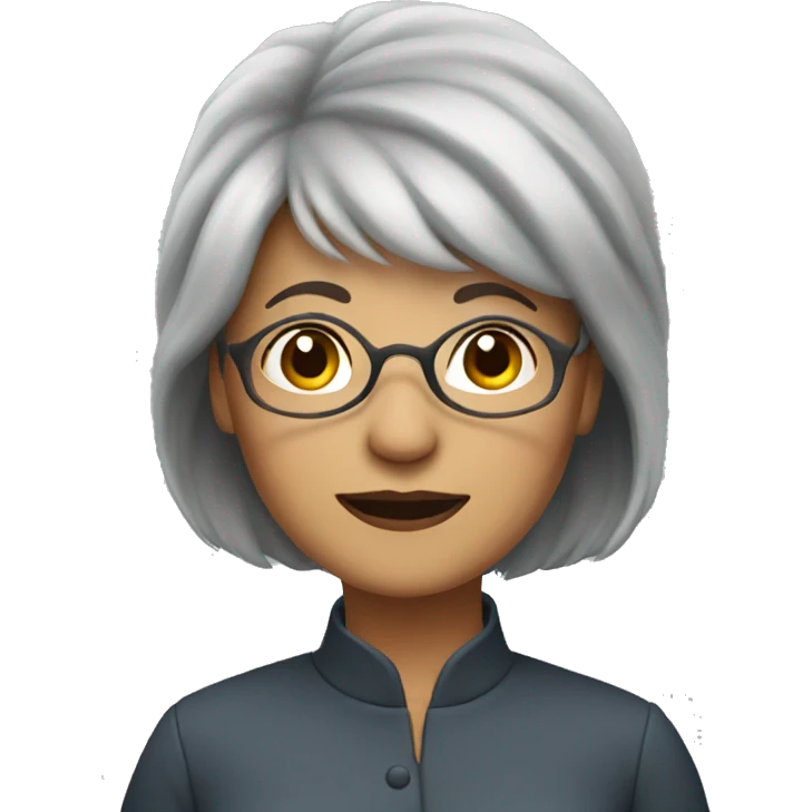 woman with grey hair and bangs, older glasses emoji