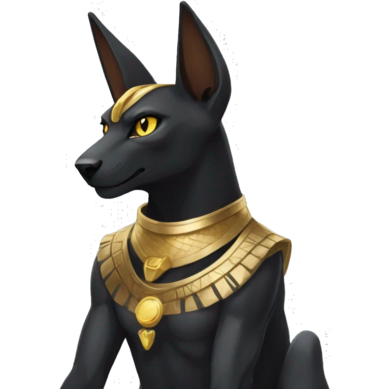 Black Egyptian Anubis-Lucario-Litten-Cat. Golden Anubis-Rings and yellow markings. Full body emoji