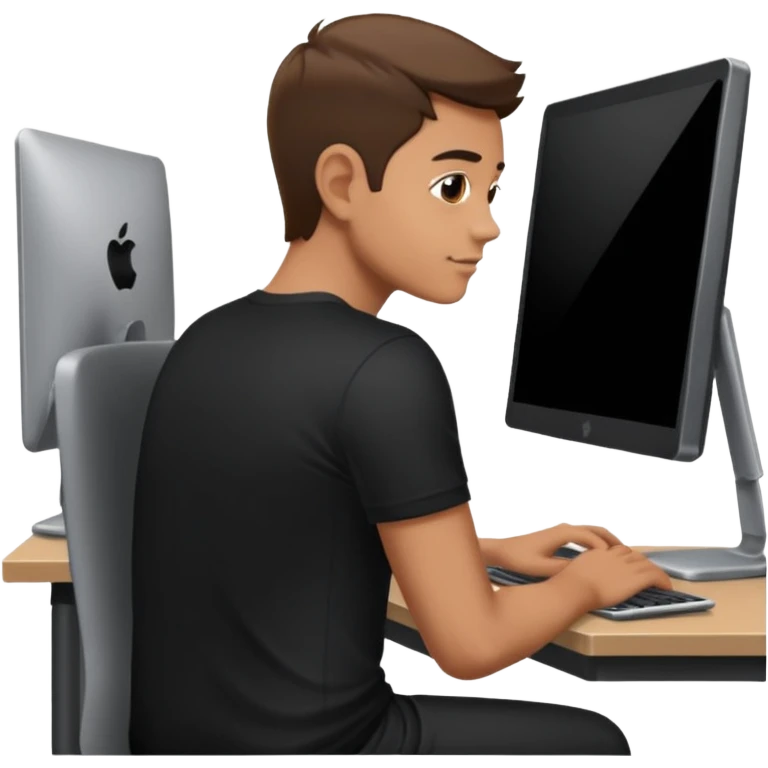 Man with hand on lap moving view from back Infront of computer  emoji