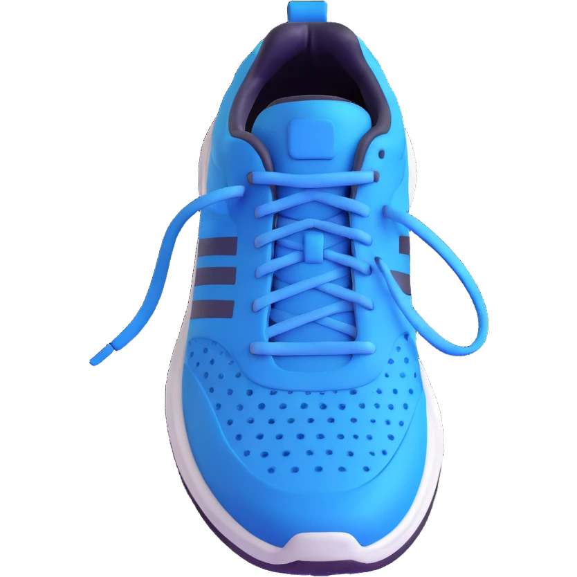 blue running shoe emoji, cartoonish 3D emoji style, white sole, top view emoji