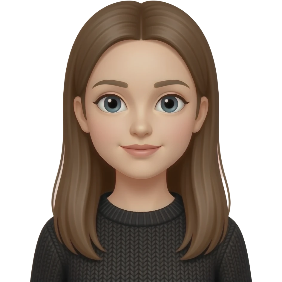 A girl with long straight hair, fair skin, and a black sweater emoji