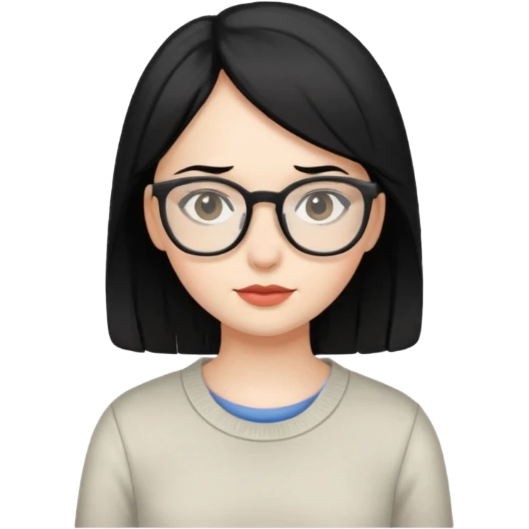 siyah saçlı, beyaz tenli, gözlüklü, basic giyinen bir kiz emoji