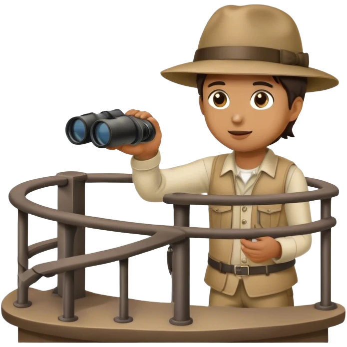 Person looking out with binoculars from a watchtower emoji
