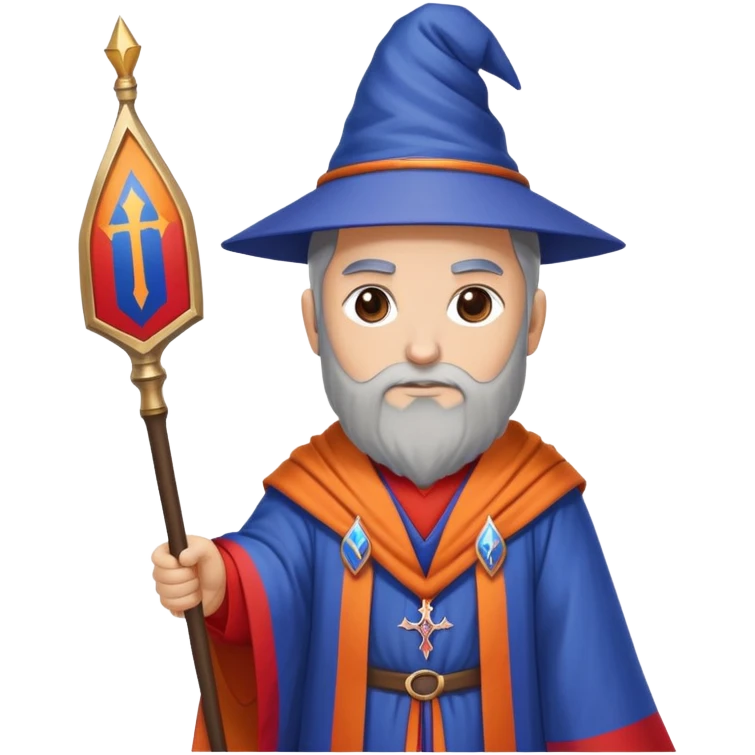 Wizard with Armenian flag colors (red, blue, and orange) on robe, holding a staff emoji