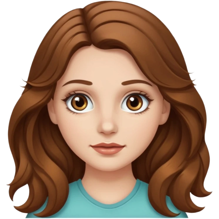 white girl, long wavy brown hair, hazel eyes, false lashes emoji