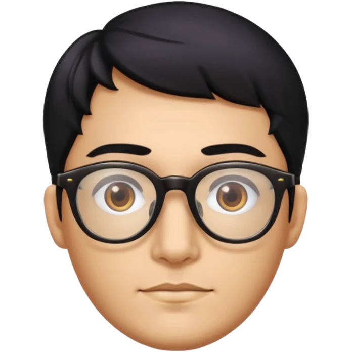 make a guy from portugal that has glasses and has a good jawline and a little masculine and black hair that spreads to the sides and make him glossy and shiny emoji