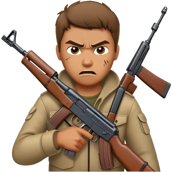  he has an ak-47 and is really angry  emoji