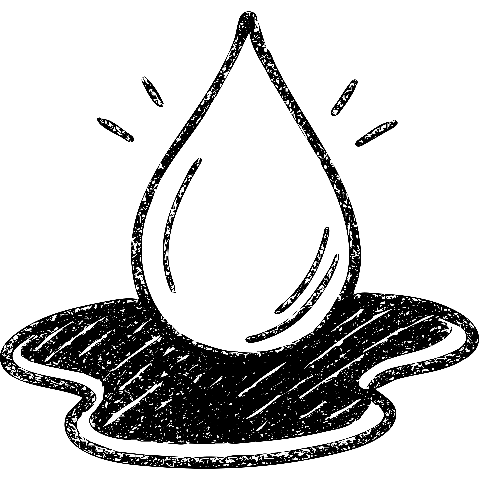 hand-drawn outlined icon of a light blue or silver water droplet sliding on glossy black paint, subtle repellent effect with lines, clean and modern emoji