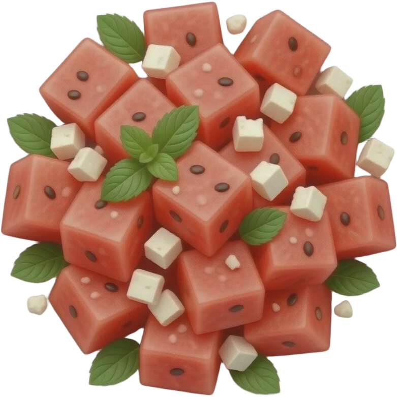 WATERMELON salad with feta and mint on a plate emoji