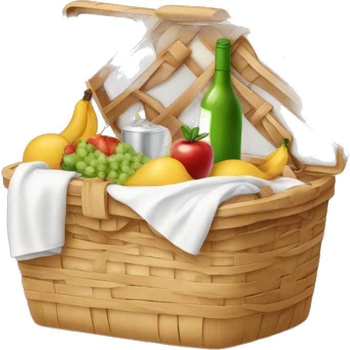 beautiful white picnic basket filled with romantic summer foods with a Summer Core emoji
