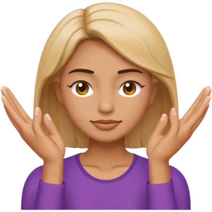 Minimal emoji of a woman performing face yoga, both hands placed on the face, fingers pressing and lifting facial muscles, clear hand-on-face exercise movement, simple wellness icon style, no beauty or medical elements

 emoji