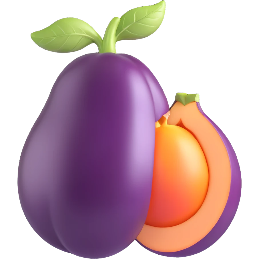 an eggplant inside a peach, playful and clear, no text emoji