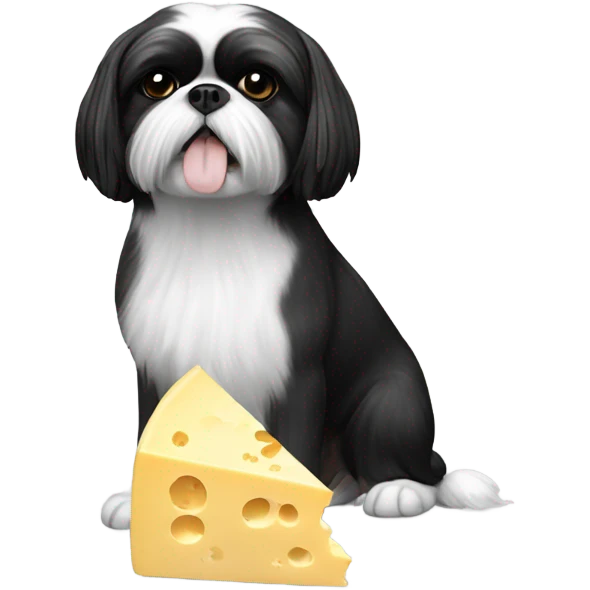 black and white shihtzu eating cheese emoji