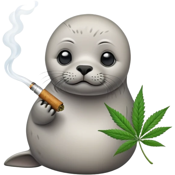 Grey slim baby seal Smoking cannabis weeds emoji