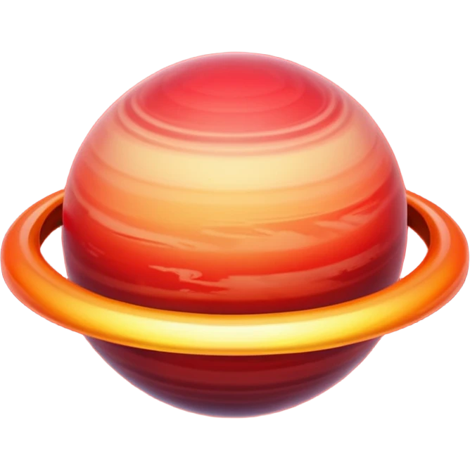 gradient planet planet with ring, glowing, red emoji