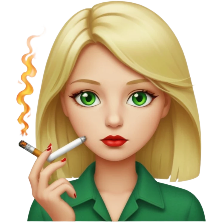 girl with blonde hair smoking and green eyes with red around emoji