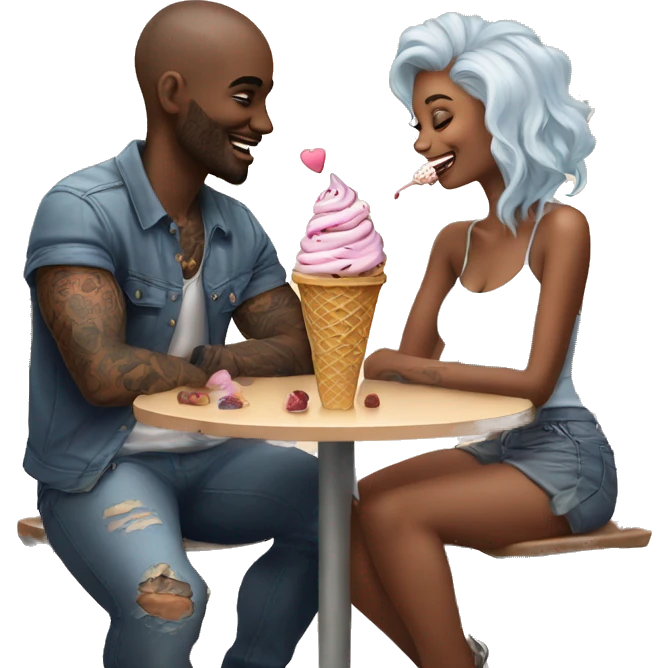 Cute ice cream date for beautiful tattooed couple emoji
