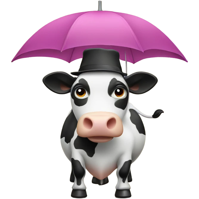 cow with an umbrella wearing a hat emoji
