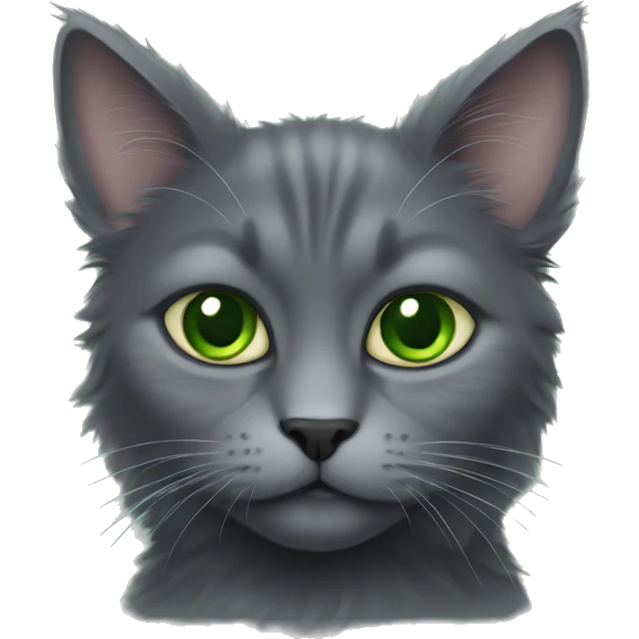 dark fluffy grey cat green eyes large emoji