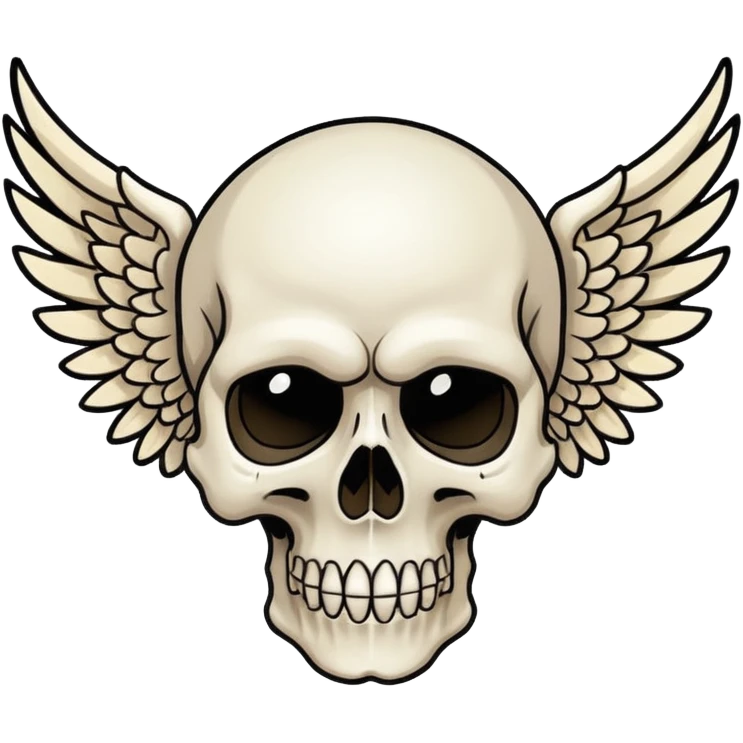 Create an emoji depicting a skull with wings, This image should be rendered in a bold, graphic novel style, capturing the raw intensity and artistry synonymous with Avenged Sevenfold.  emoji