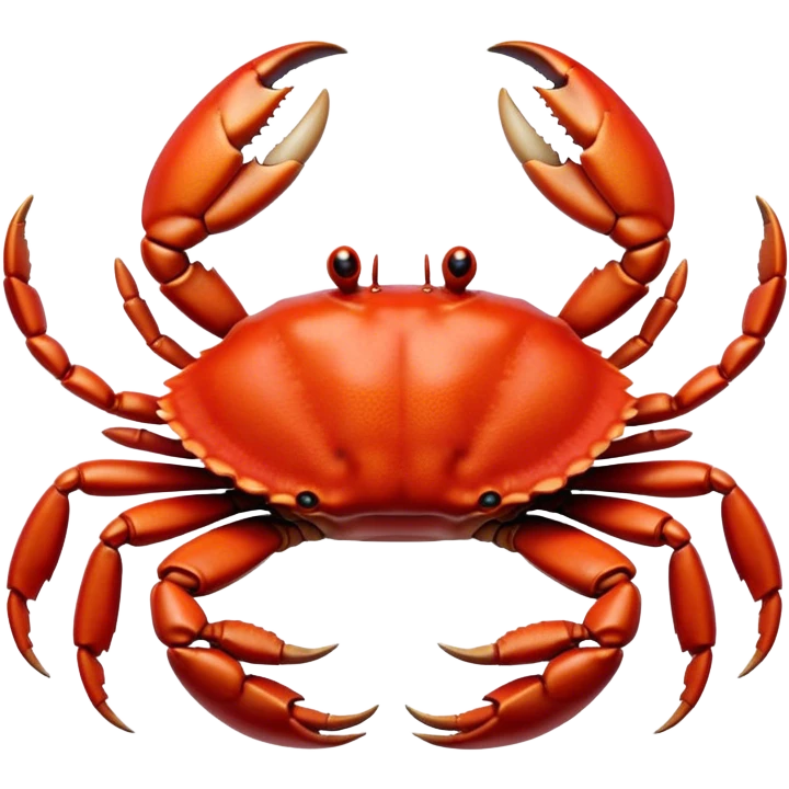 Cinematic Realistic Noble Crab Portrait Emoji, Poised and commanding, with a robust, angular build and a vividly red, textured exoskeleton naturally forming a distinctive face with expressive eyes, rendered in lifelike detail with realistic sandy accents, high shine, intelligent and resolute, styled with an air of coastal authority, focused and attentive, soft glowing outline, capturing the essence of a watchful and confident crab that appears ready to scuttle out of the screen with effortless power! emoji