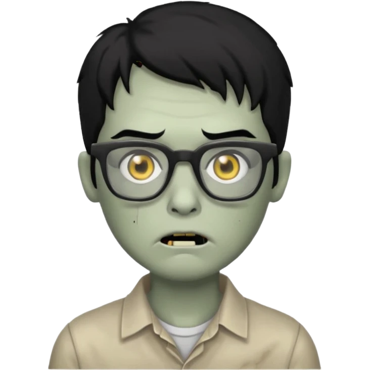 zumbie de cabelo preto grande,olhos pretos e oculos quadrados pequeno emoji