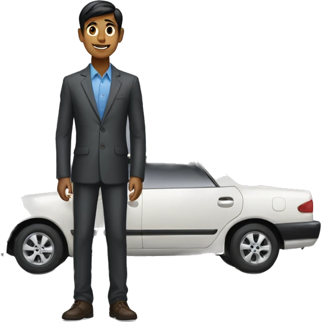 slender indian boy standing next to a toyota camry emoji