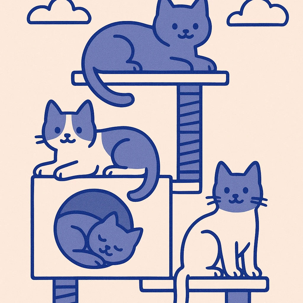 cats relaxing in a vertical playhouse emoji